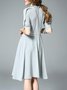 Half Sleeve Simple Stand Collar A-line Solid Shirt Dress